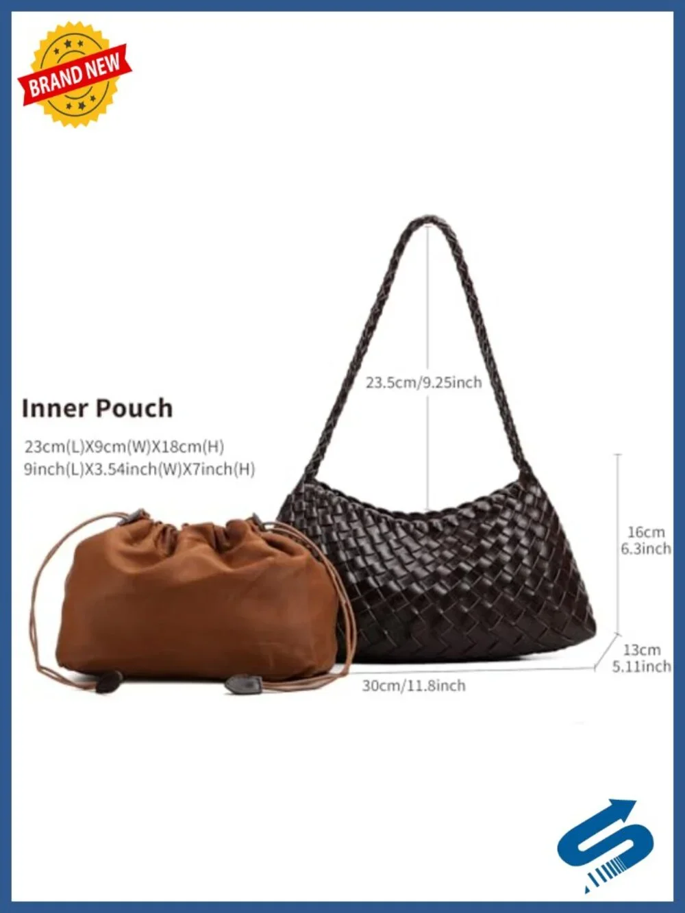 Woven Shoulder Bag Women Vegan Leather Tote Handbag Hobo Purse with Drawstring